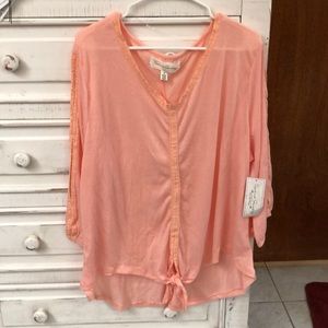 Peach Tie-Front Blouse